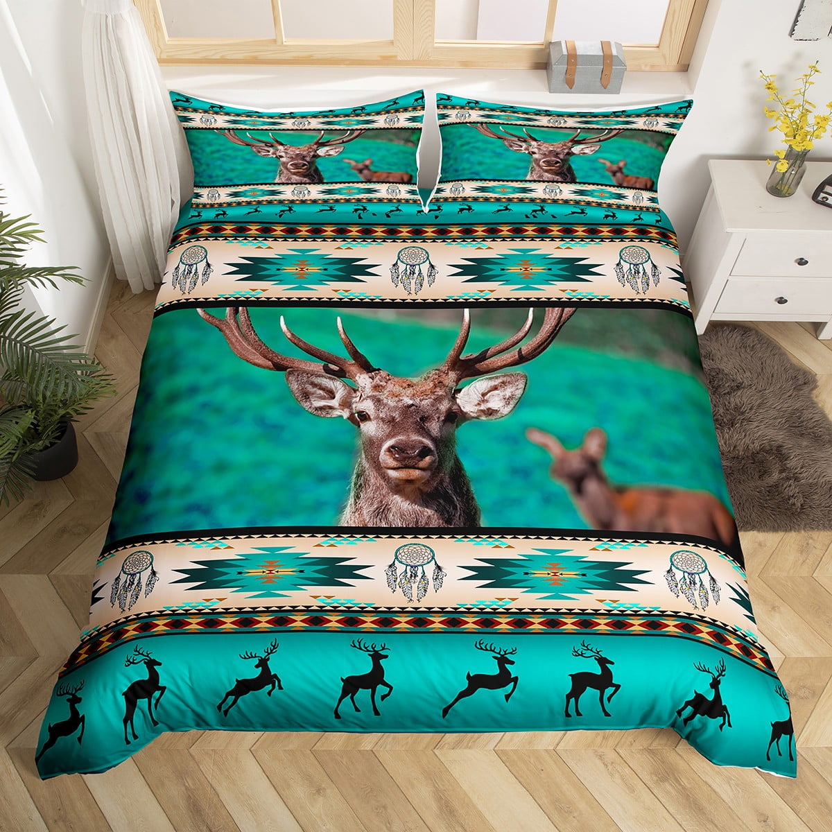 Elk Deer Bedding Set Ethnic Tribe Arrow Aztec Comforter Cover,African