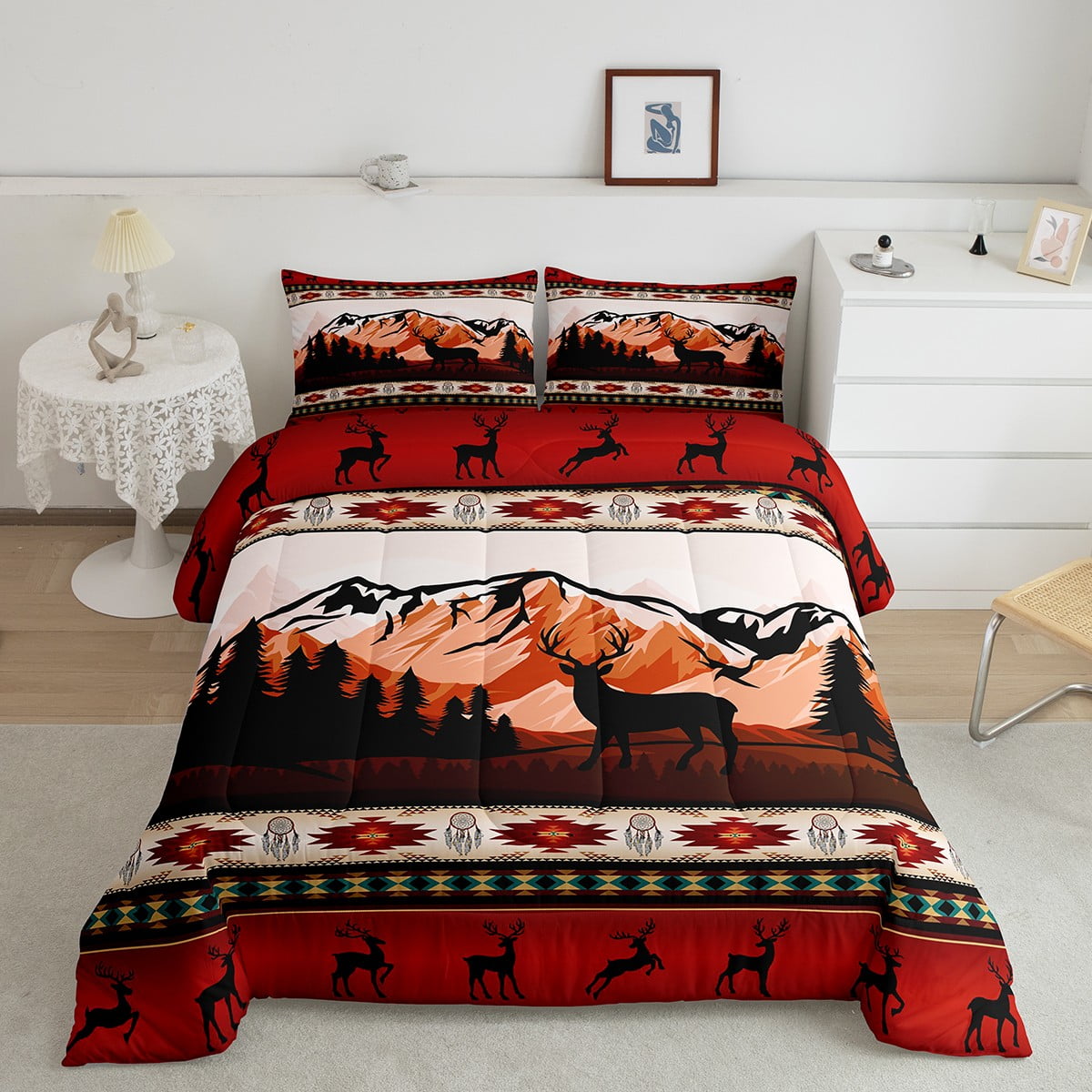Elk Deer Bedding Set Ethnic Tribe Arrow Aztec Quilt,African Tribal