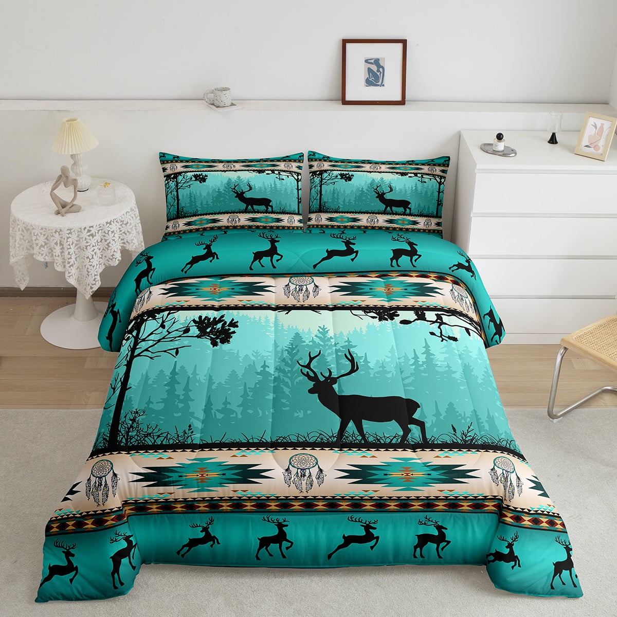 Elk Deer Bedding Set Ethnic Tribe Arrow Aztec Quilt,African Tribal