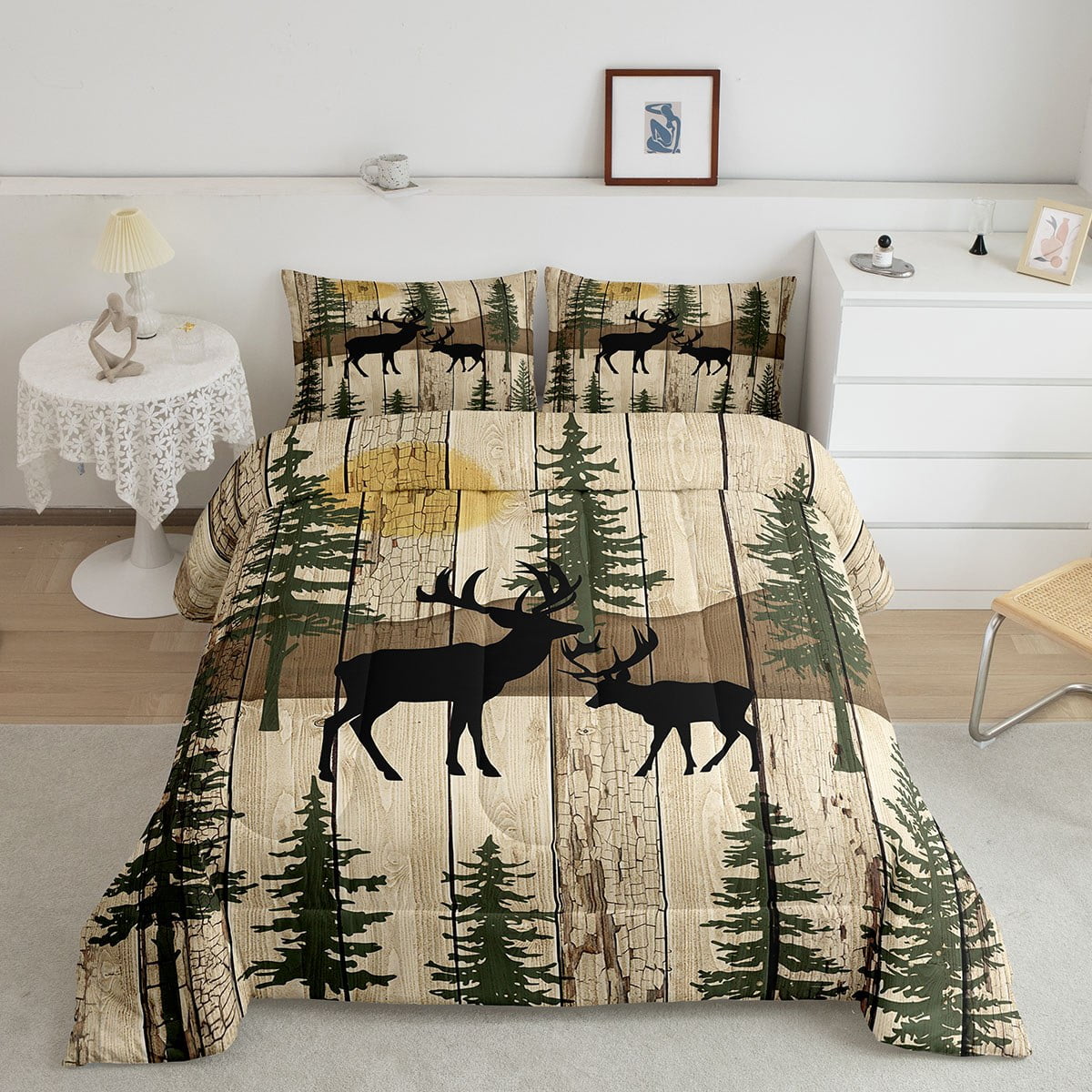 Elk Deer Bedding Set Farmhouse Cottage Lodge King Comforter Set for