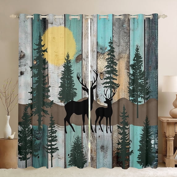Elk Deer Blackout Curtains for Bedroom Lodge Cabin Backdrop 2 Panels 38"Wx45"L Curtains,Christmas Reindeer Pine Trees Curtains & Drapes Woodland Moose Rustic Home Decor,Grey Brown