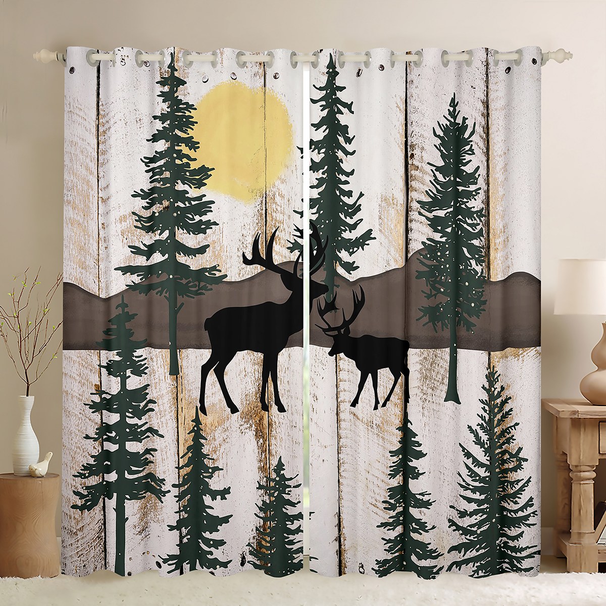 Elk Deer Blackout Curtains for Bedroom Lodge Cabin Backdrop 2 Panels 42