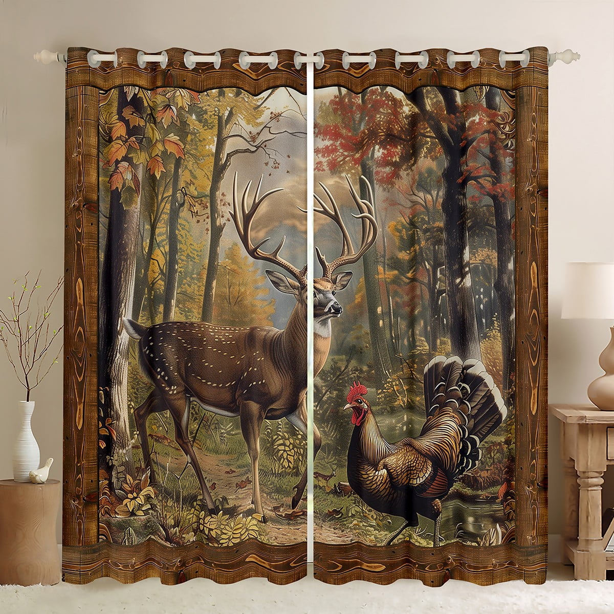 Elk Deer Curtains for Adult Women Western Farmhouse Window Curtain 3D Animal Deer Chicken Print ...