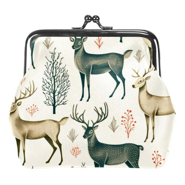 Elk Deer Elegant Microfiber Coin Purse with Zinc Alloy Jaws 4.3x4.7 in 11x12 cm Size Sleek and Durable Wallet for Coins and Small Essentials