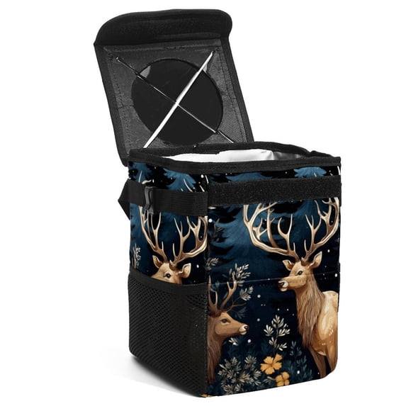 Elk Deer Foldable Car Garbage Can with Lid, Leak-Proof, Hanging Storage Bag - Car Trash Bin, Mini Trash Can
