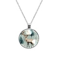 thumbnail image 1 of Elk Deer Glass Circular Pendant Necklace - Stylish Jewelry Statement Piece, 1 of 5