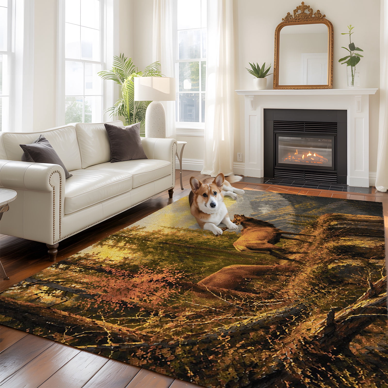Rustic Elk Rugs Elk Deer Large Area Rugs 8x10ft Autumn Rustic Brown Wildlife Forest ...