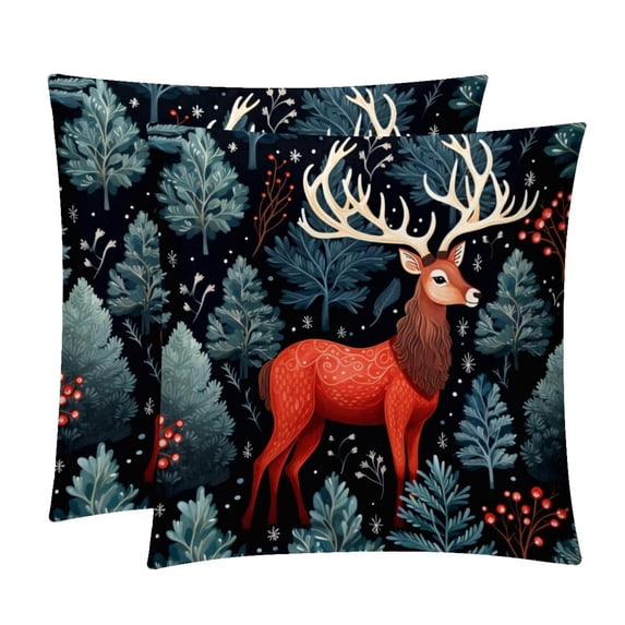 Elk Deer Luxurious Velvet Decorative Pillows Covers - Set of 2 Throw Pillow Covers for Chair, Unique Patterns, 16x16, 18x18, 20x20 Inches for Any Occasion