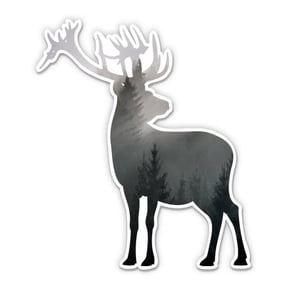 Elk Deer Misty Forest Woods - 3" Vinyl Sticker - For Car Laptop I-Pad Phone Helmet Hard Hat - Waterproof Decal