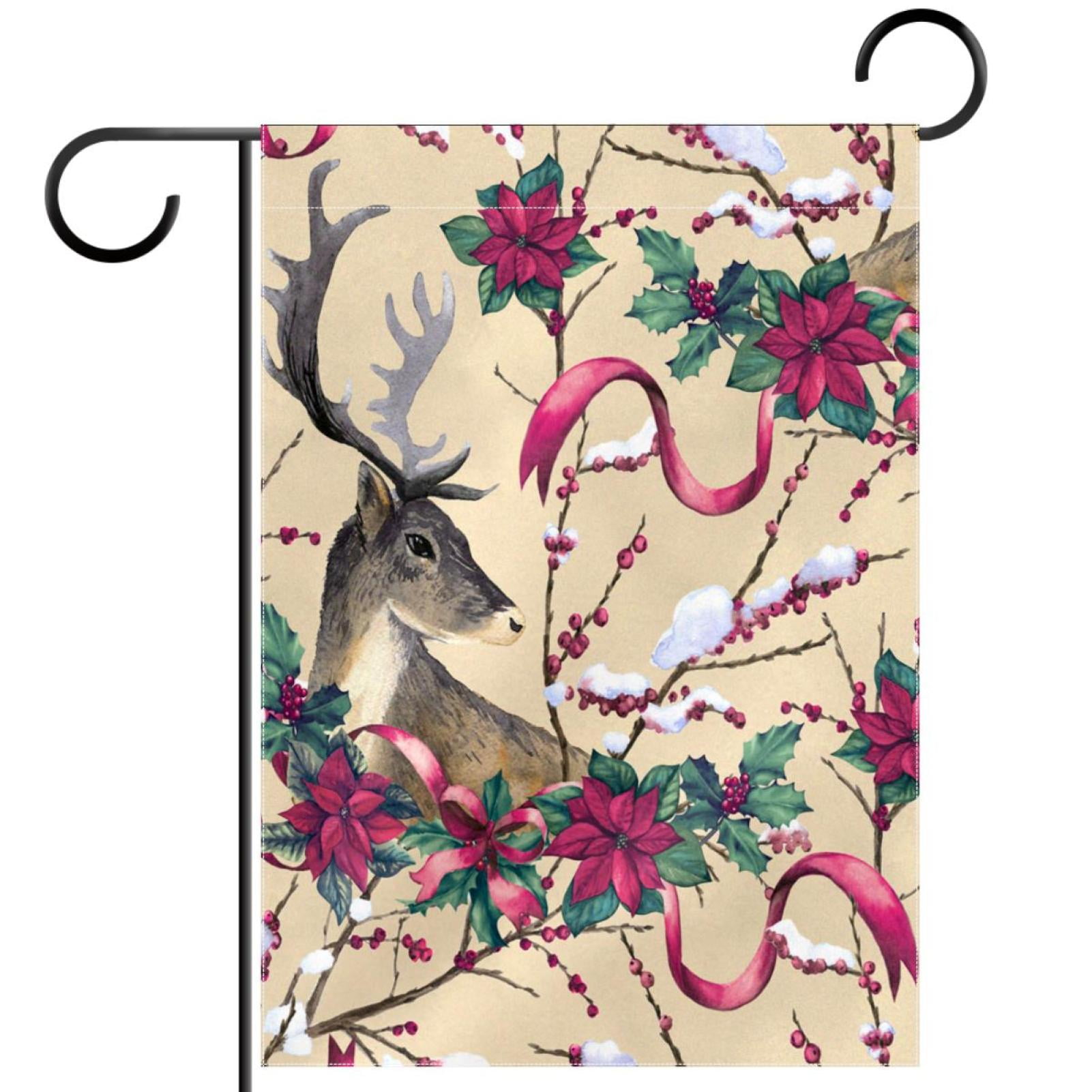 Elk Deer Rose Red Flower Pattern Garden Banners Outdoor Flags for All