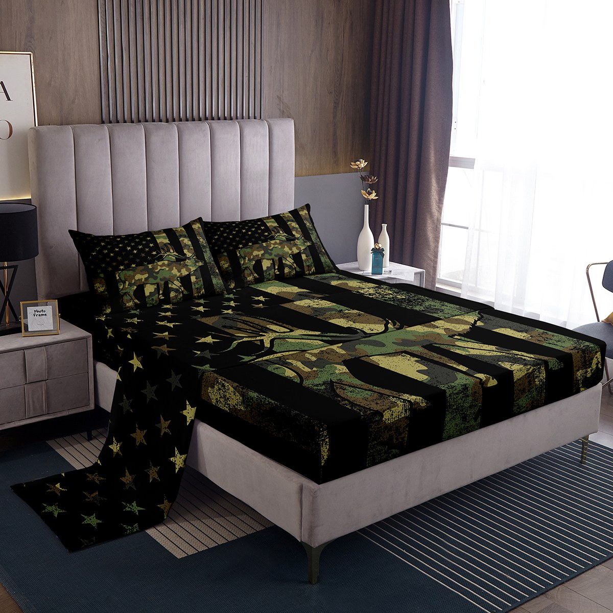 NOGAWA Deer Sheets Split King Set | American Flag Elk Design | Microfiber, Deep Pocket, 5-Piece Bedding - View #5