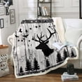 thumbnail image 1 of Elk Deer Throw Blanket Western Texas Star Fleece Blanket,Moose Reindeer Black Silhouette Blanket 40"x50" Woodland Animal Pine Trees Blanket,Grey Lodge Cabin Retro Rustic Farmhouse Western Decor, 1 of 4