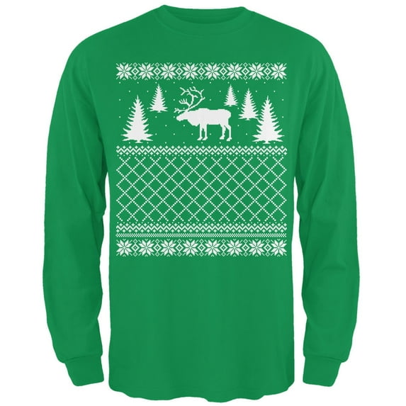 Elk Deer Ugly Christmas Sweater Irish Green Adult Long Sleeve T-Shirt - 2X-Large