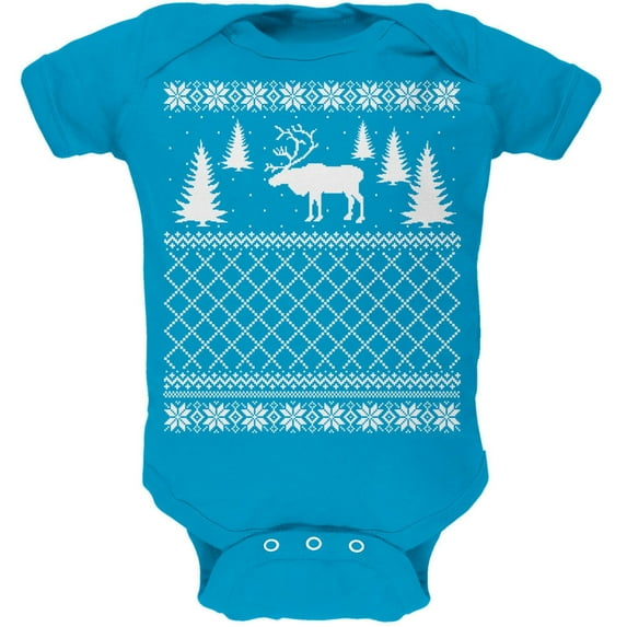 Elk Deer Ugly Christmas Sweater Turquoise Soft Baby One Piece - 6 month