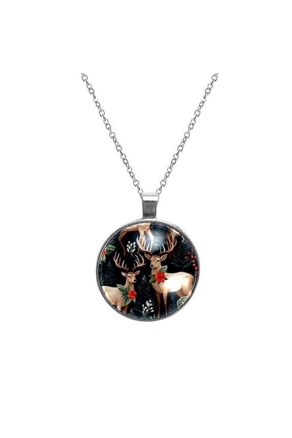 Elk Deer Women's Circular Glass Pendant Necklace Jewelry