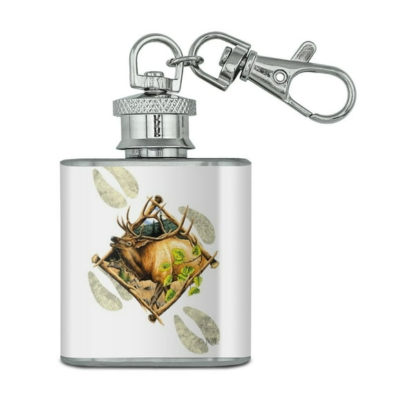 Elk Diamond Stainless Steel 1oz Mini Flask Key Chain