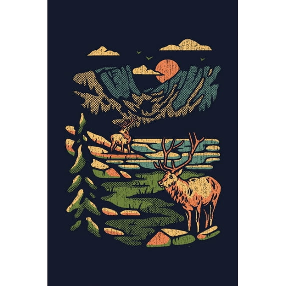 Elk, Distressed Vector (12x18 Wall Art Poster, Room Decor)