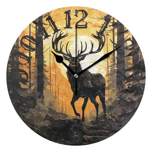 Elk Forest Sun 10 inch Wall Clocks Non Ticking Easy to Read Battery Decorative for Home Bathroom Kitchen Bedroom Living Room
