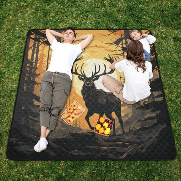 Elk Forest Sun Beach Blanket Outdoor Picnic Blanket 78"x 78" Waterproof Foldable for Beach Camping Travel Hiking Grass Lawn Park