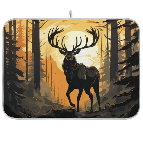 Elk Forest Sun Dish Drying Mat Dish Drainer Rack Mats Water Absorbent Non-Slip Easy Clean Heat Resistant for Kitchen Counter