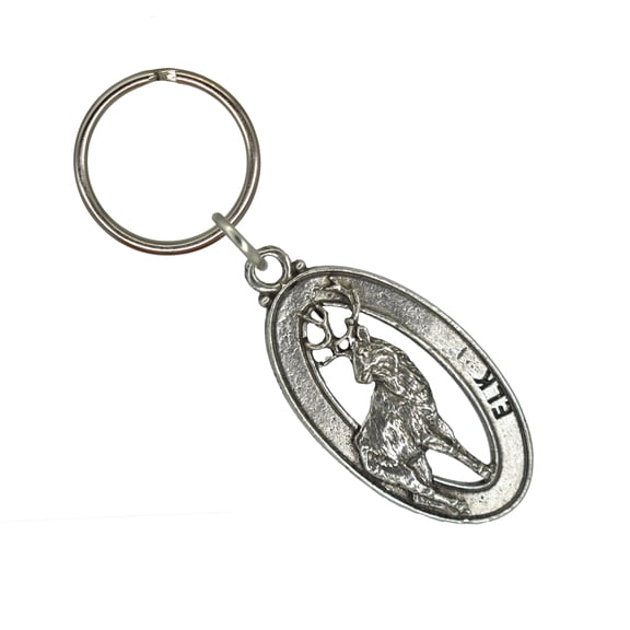 Elk Full Body Keychain, Elk, Outdoorsman, Hunting, M019KC, Key Fob, Key Ring, Keys, Zipper Pull, Luggage Tag, Pewter, Backpack, Over 300 Keychains Designs, Handmade in the USA