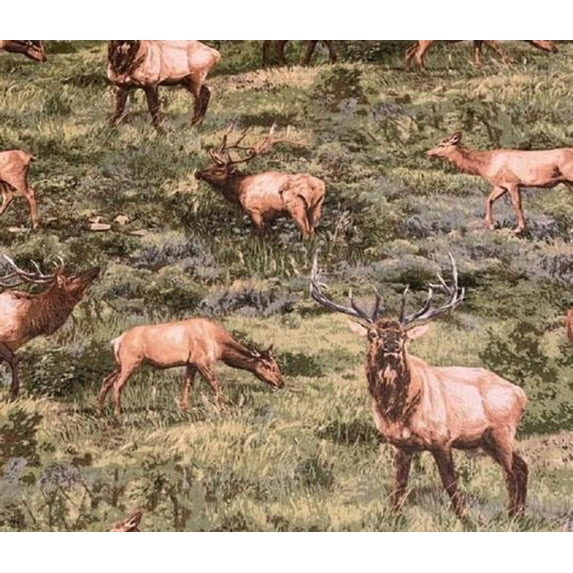 Elk Grazing Cotton Fabric