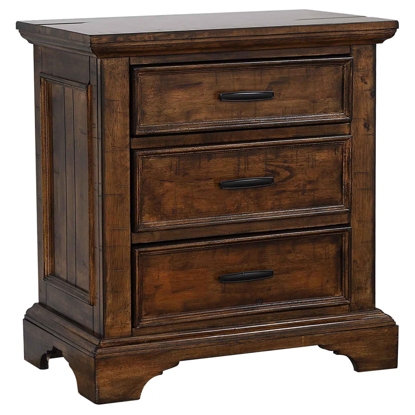 Vintage Bourbon Solid Wood 3-Drawer Nightstand