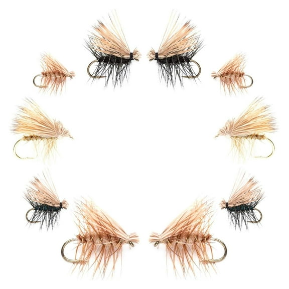 Elk Hair Caddis Fly Fishing Assortment - 10 Dry Flies - Trout, Bass, Panfish - Sizes 12, 14, 16, 18 - Fly Fishing Place Basics Collection Assorted Caddis Colors Hook Sizes 12, 14, 16, 18