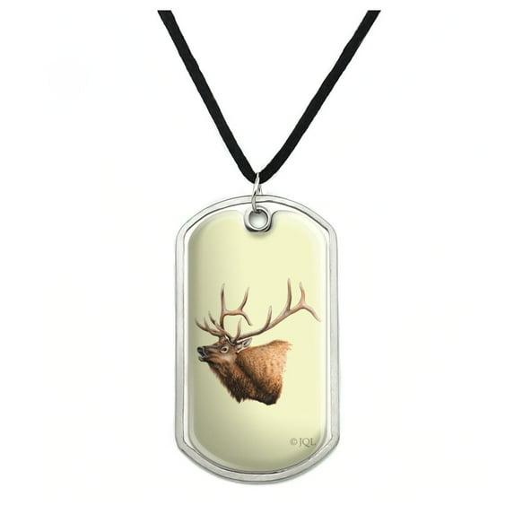 Elk Head Hunting Military Dog Tag Pendant Necklace with Cord