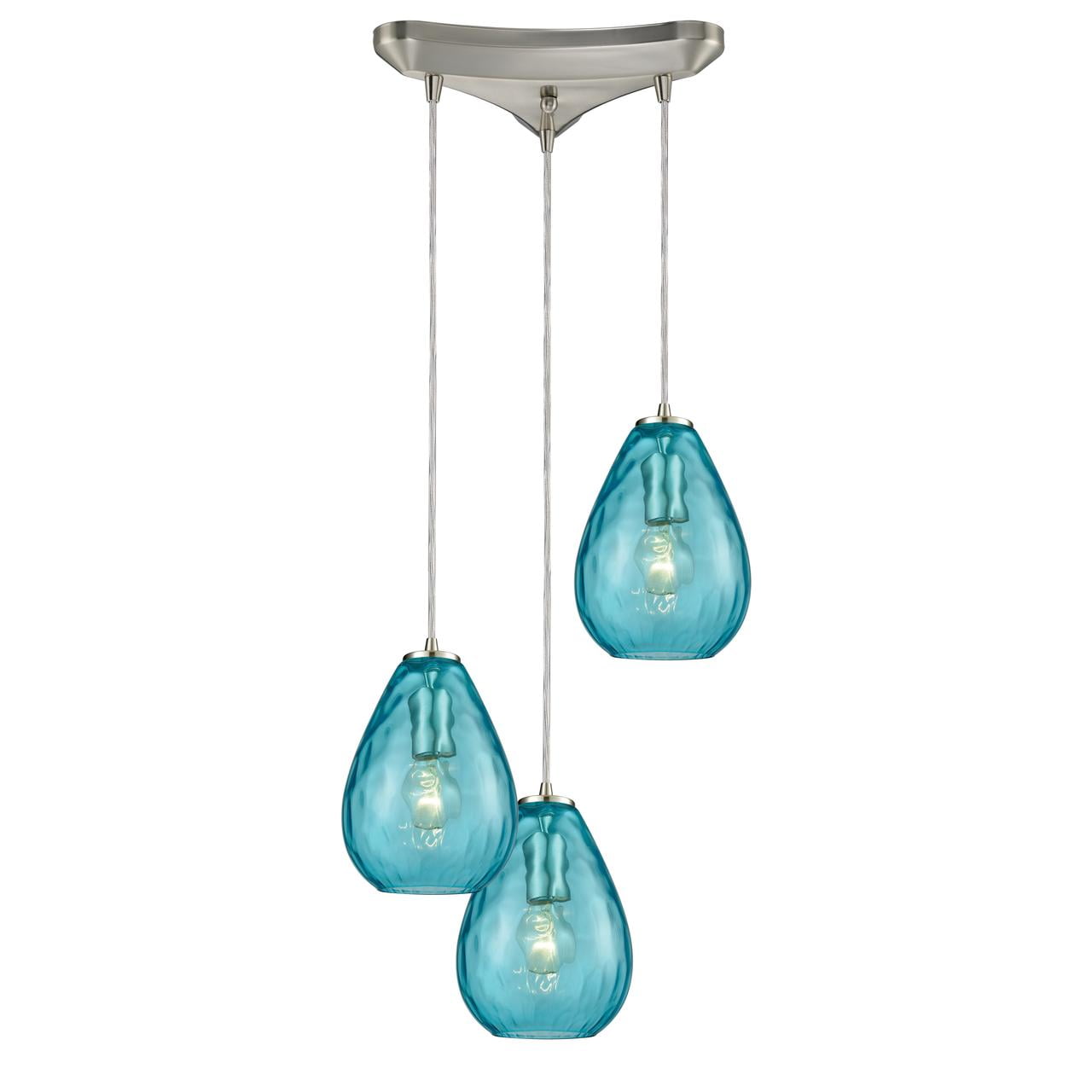 Lagoon Aqua Teardrop 3-Light Pendant in Satin Nickel