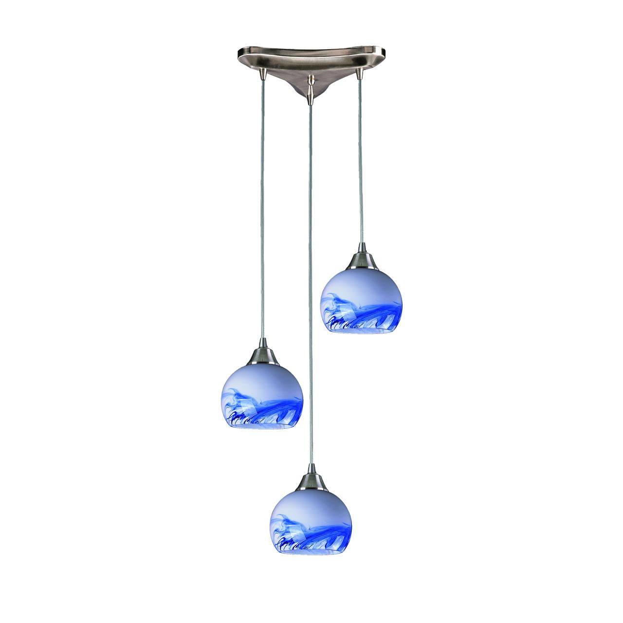 Mela 3-Light Island Pendant in Satin Nickel with Hand-Blown Mountain Glass
