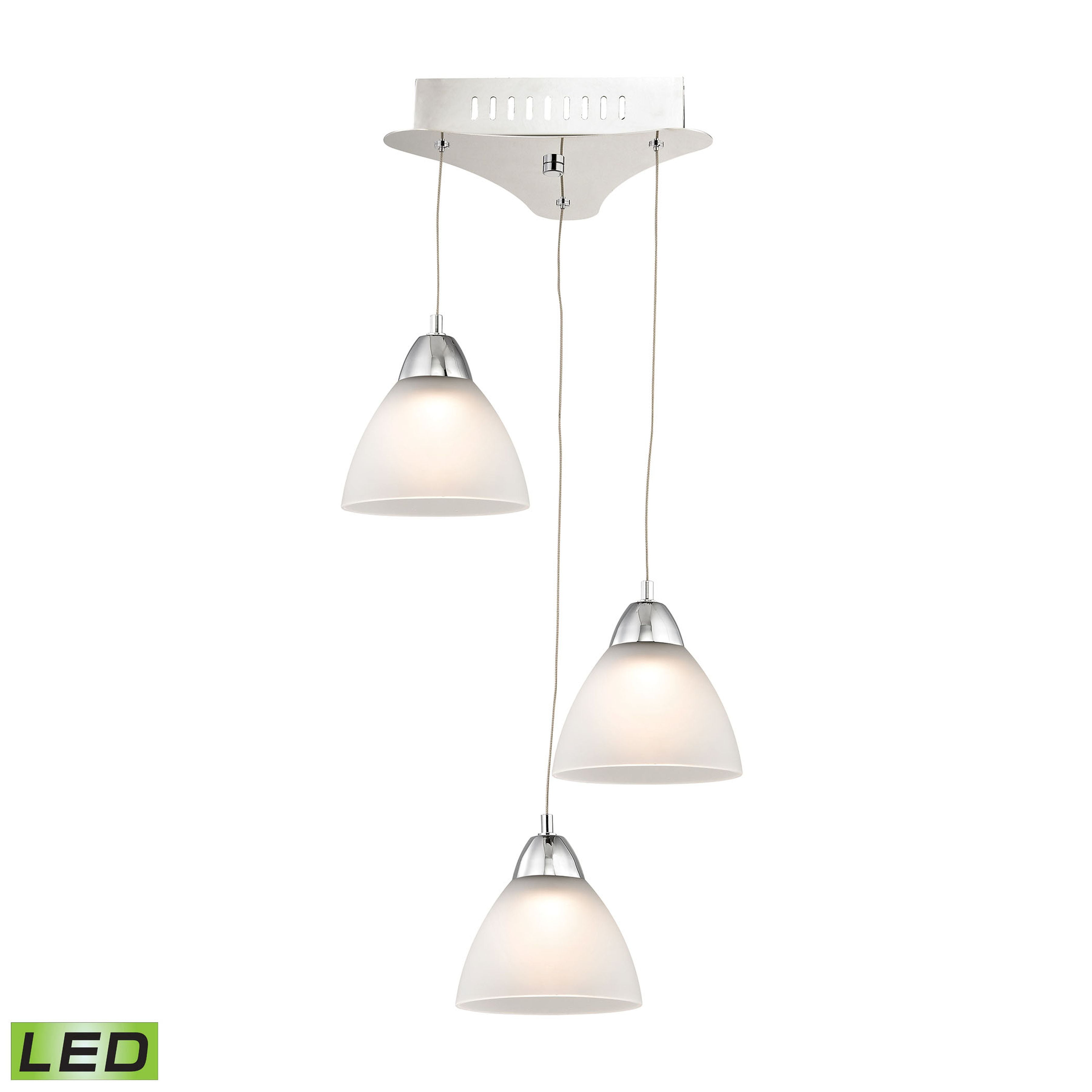 Piatto 11" Chrome LED Mini Pendant with White Glass Shades