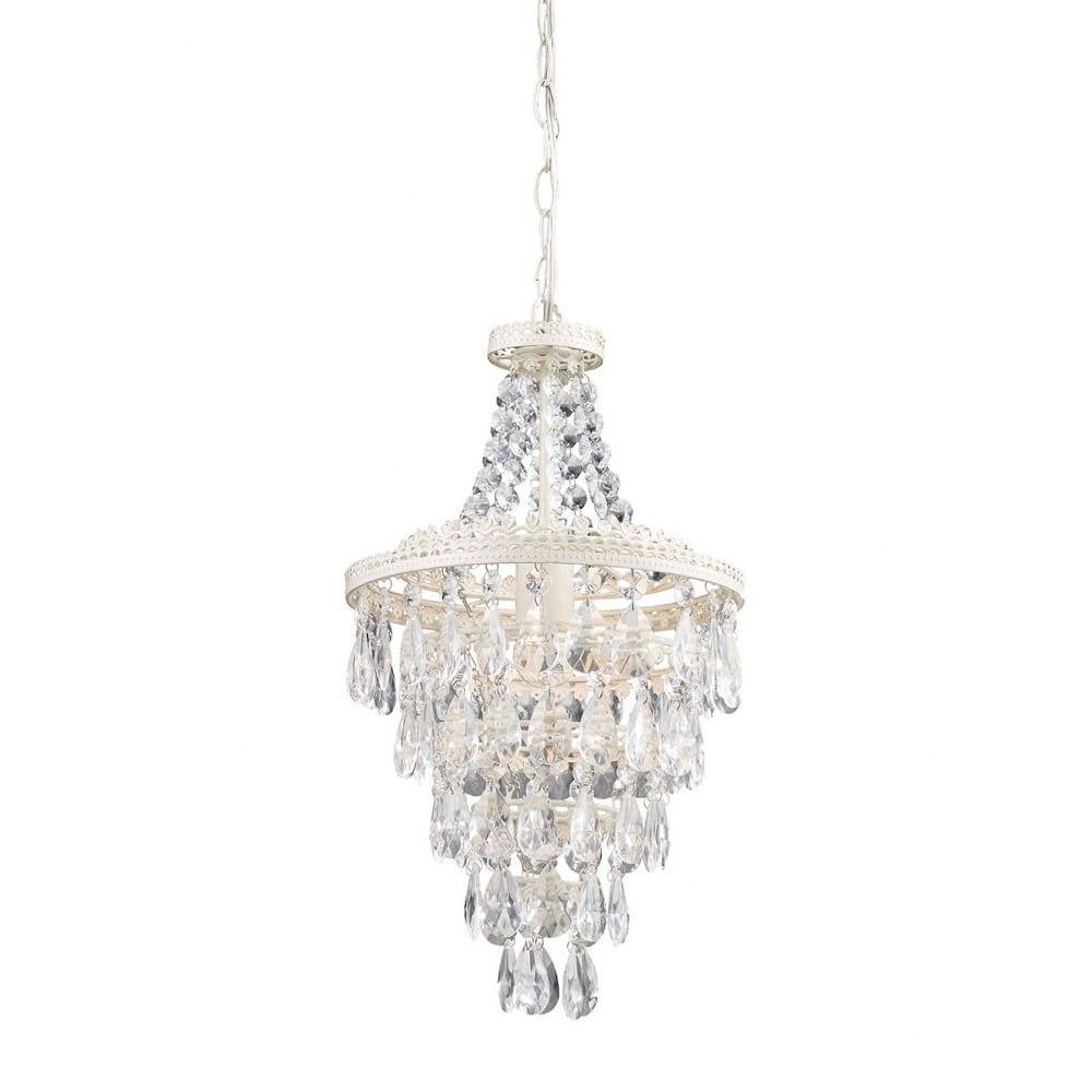 Antique White Crystal Mini Pendant Light with Metal Frame