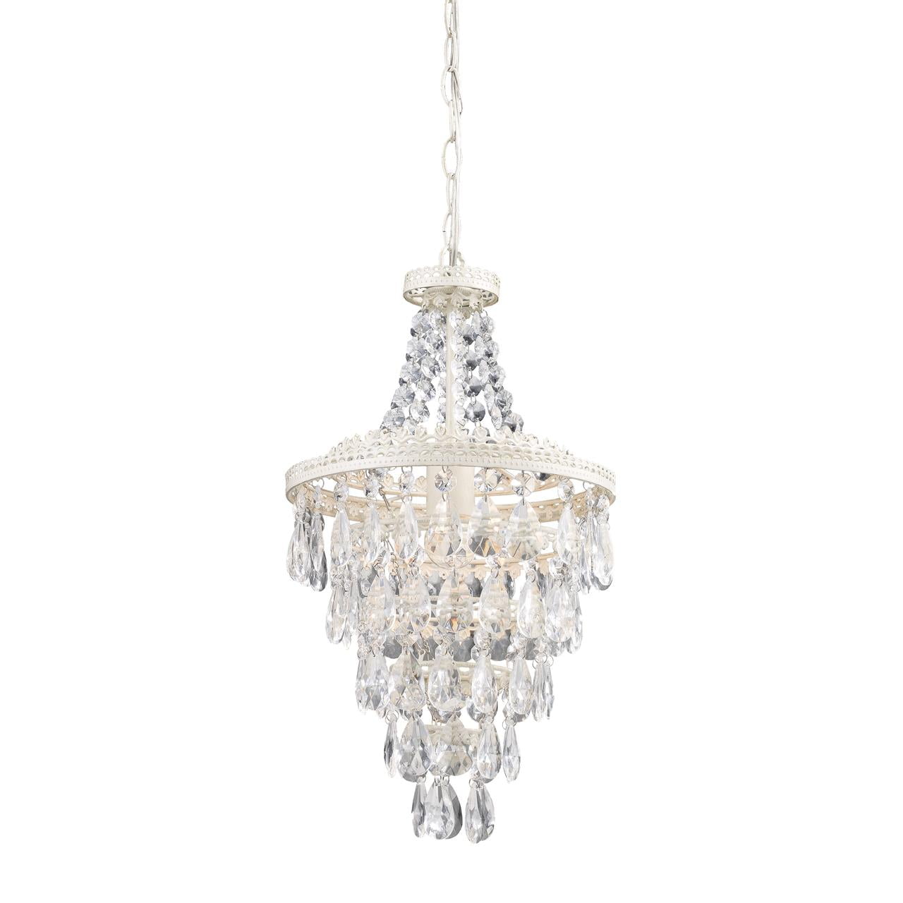Antique White Crystal Mini Pendant Light with Metal Frame