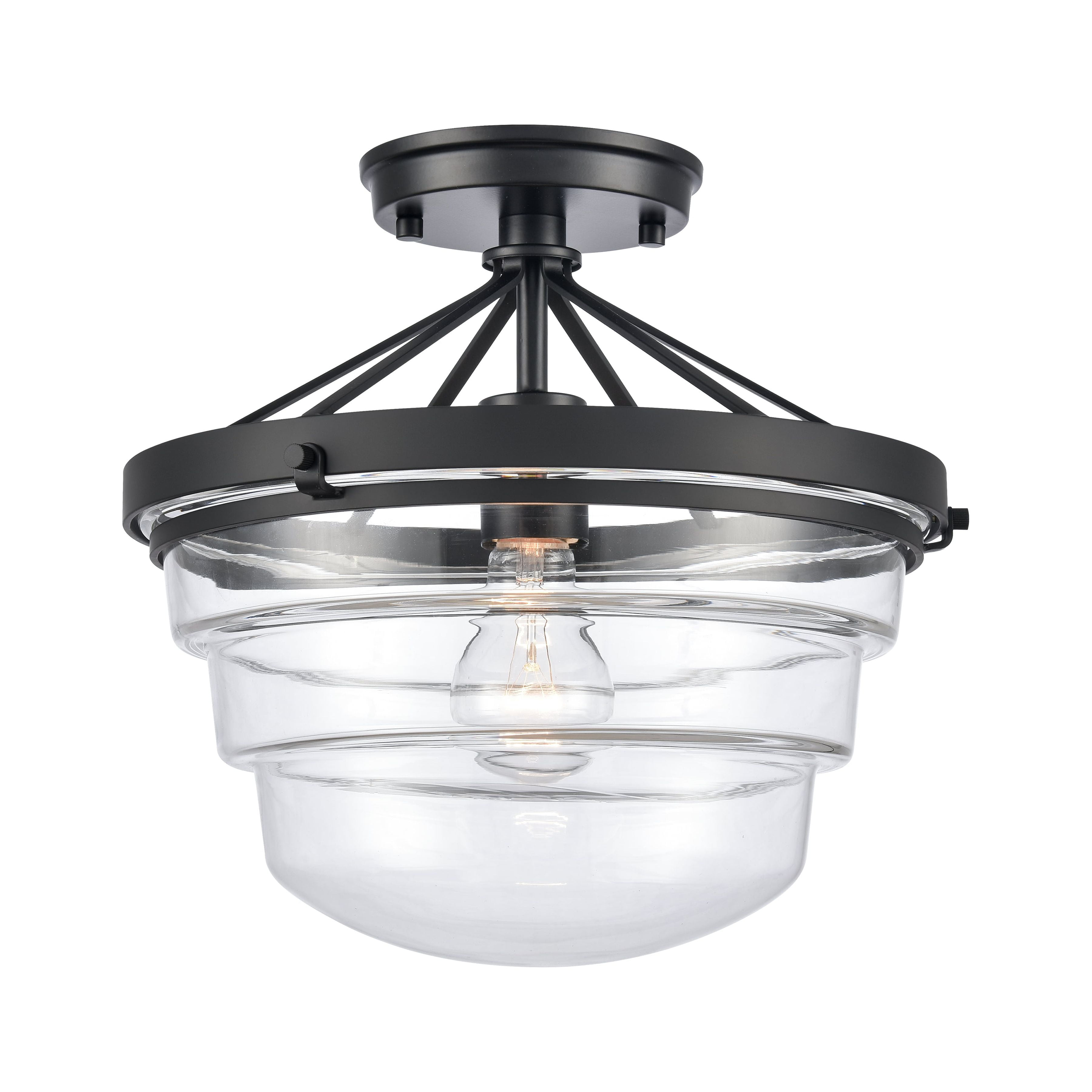 Matte Black and Clear Glass 12" Semi-Flush Mount Light