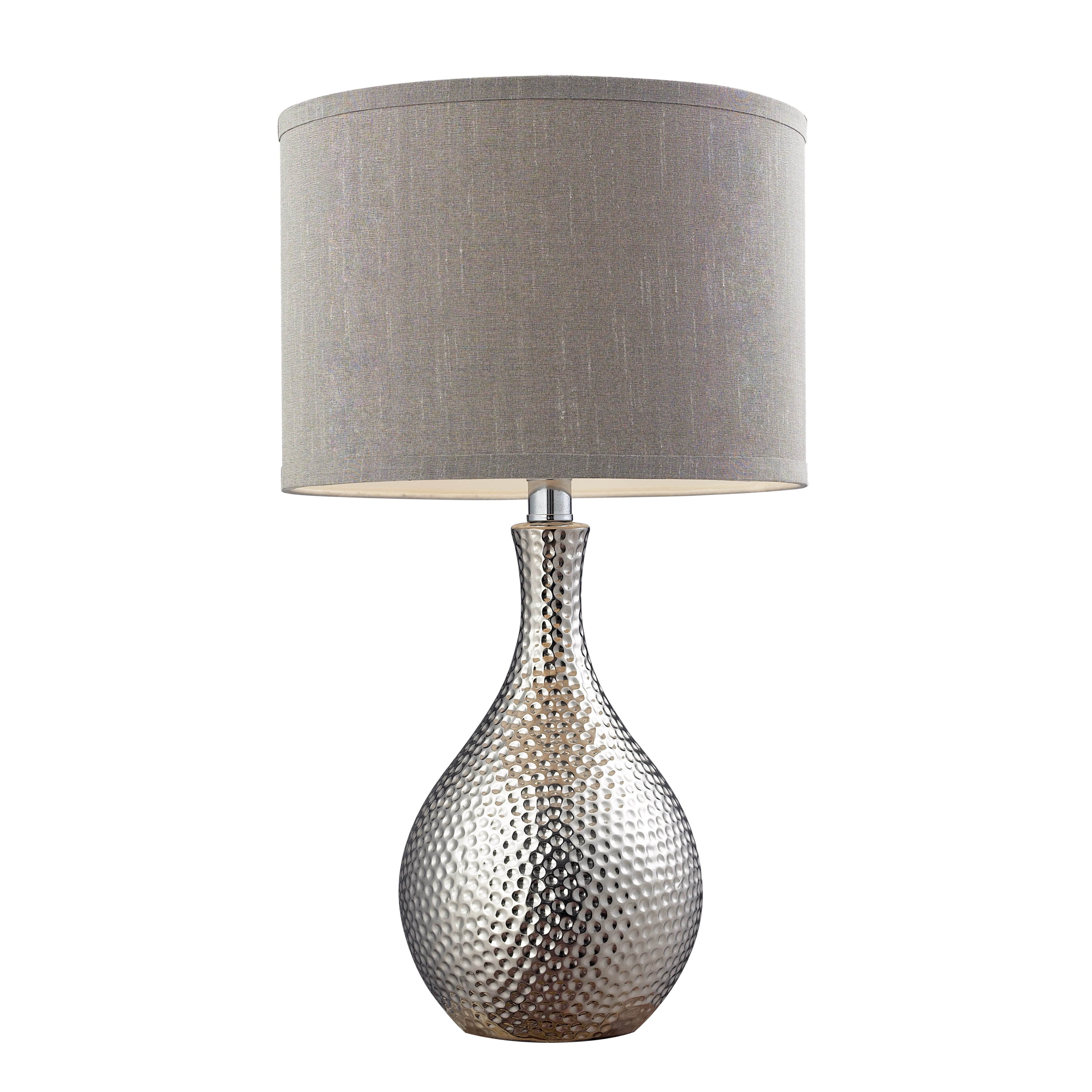 Hammered Chrome 22" Table Lamp with Grey Faux Silk Shade