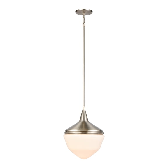 Elk Home 12-Inch Wide Mid Century Schoolhouse Pendant, Satin Nickel