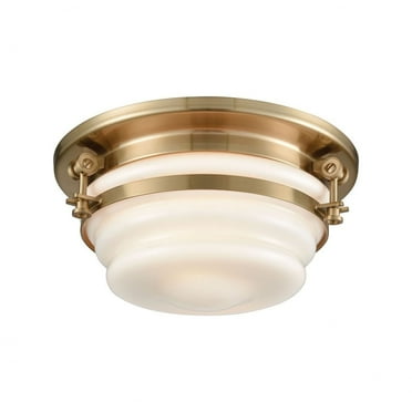 ELK Home 12-Inch Wide Riley Flush Mount, Transitional, Satin Brass 2-Light with Clear Glass Shades