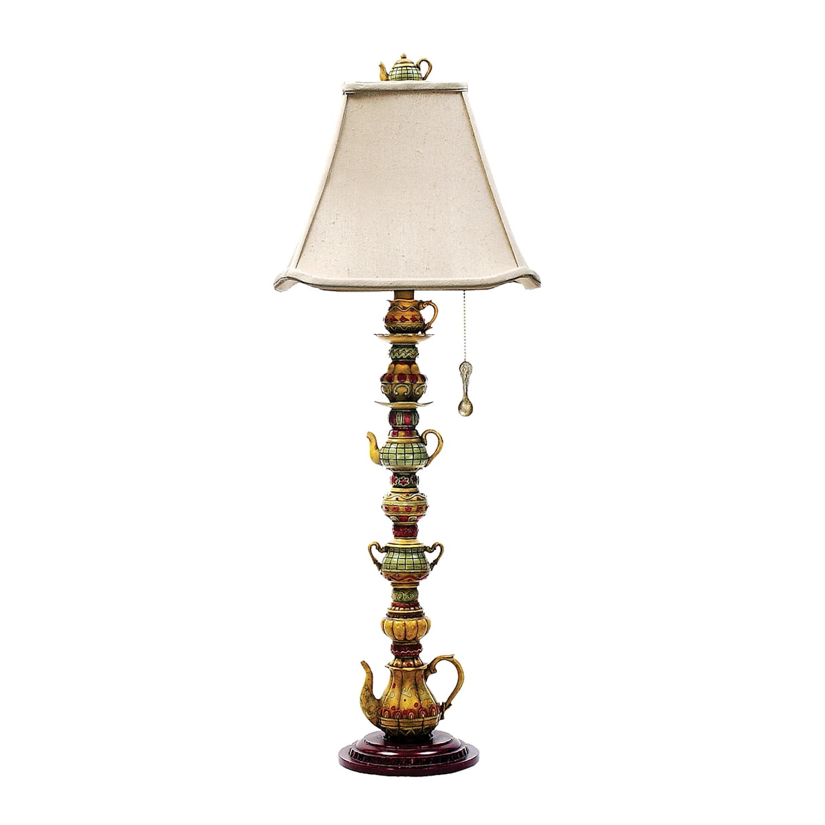 Multicolor Tea Service Candlestick Table Lamp with Beige Shade