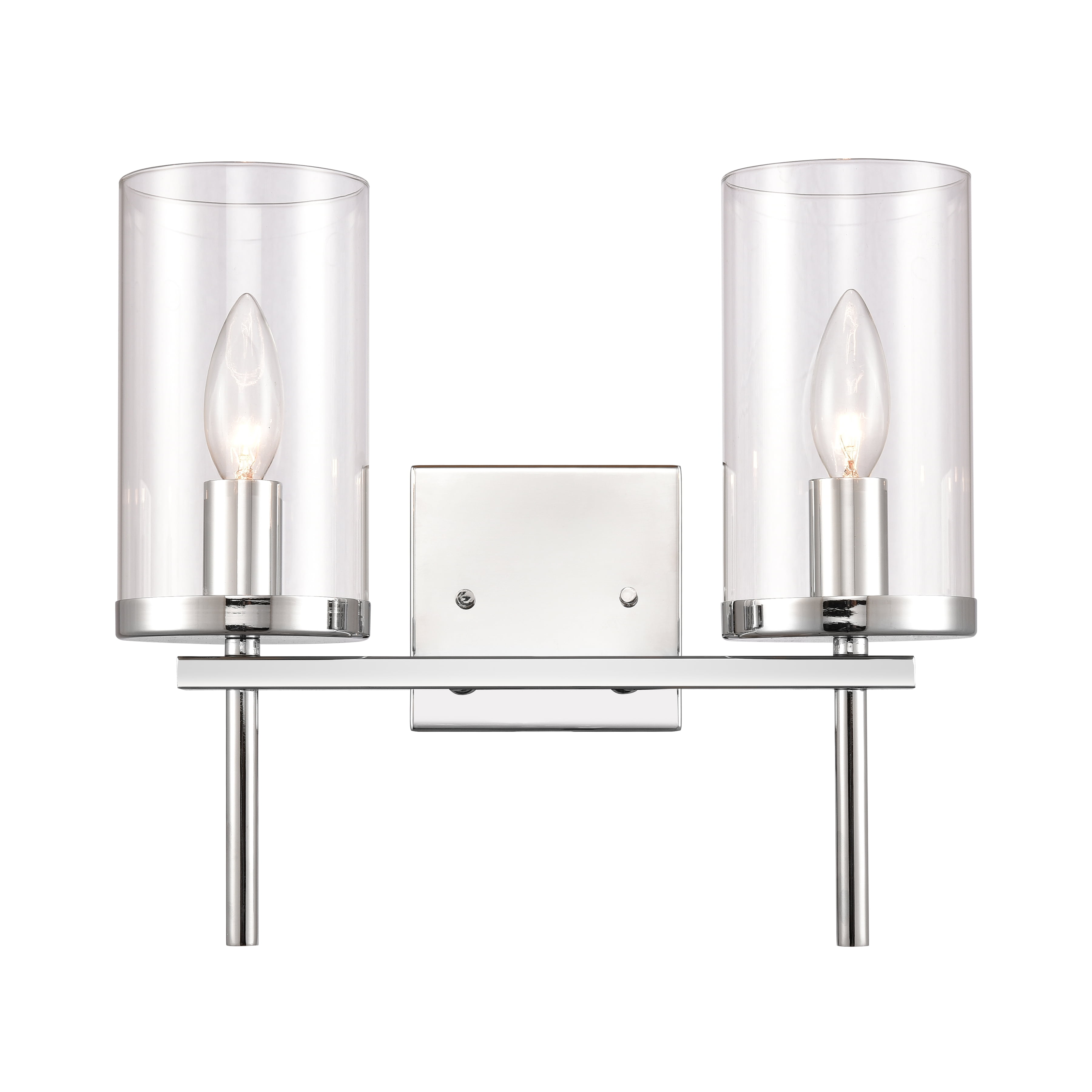 Sleek Chrome Cylinder 2-Light Vanity Wall Sconce with Clear Glass Shades