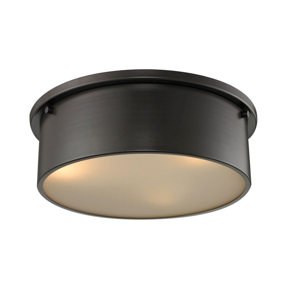 Simpson 14" Drum Flush Mount Light in Oil Rubbed Bronze with Frosted White Shade