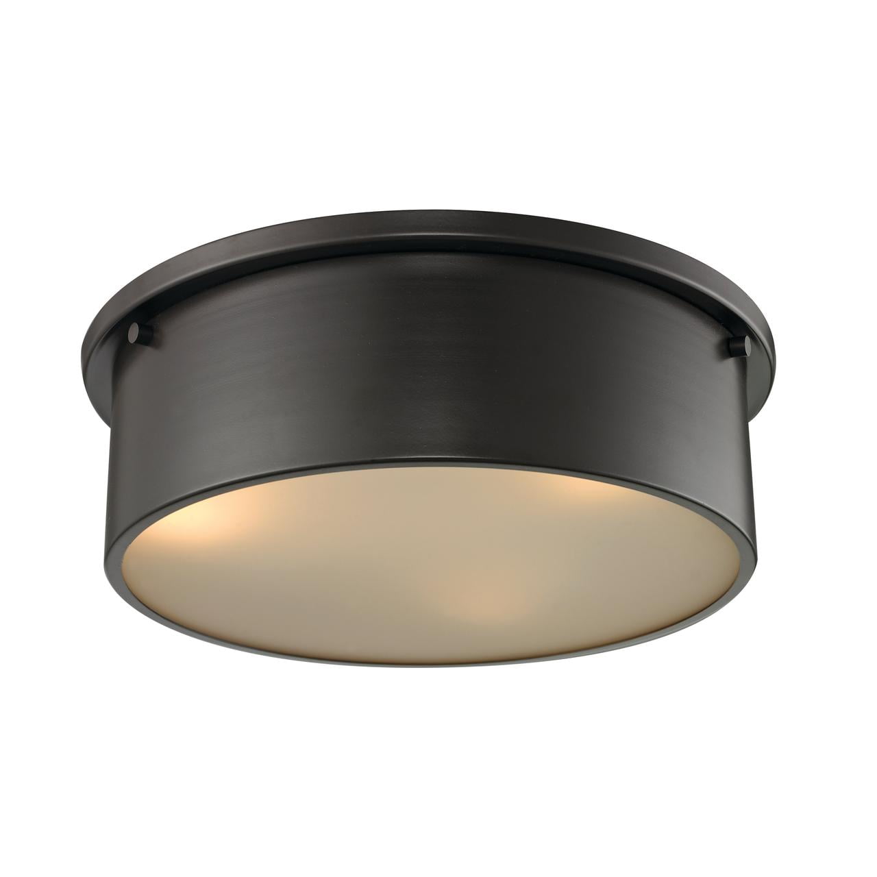 Simpson 14" Drum Flush Mount Light in Oil Rubbed Bronze with Frosted White Shade