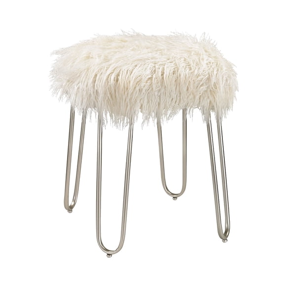 Elk Home Betty 15.5-Inch Wide Vanity Stool in White Faux Fur - Set of 1