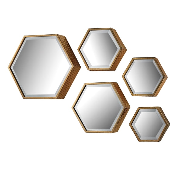 Elk Home Hexagonal Decorative Wall Mirror in Gold - Set of 5