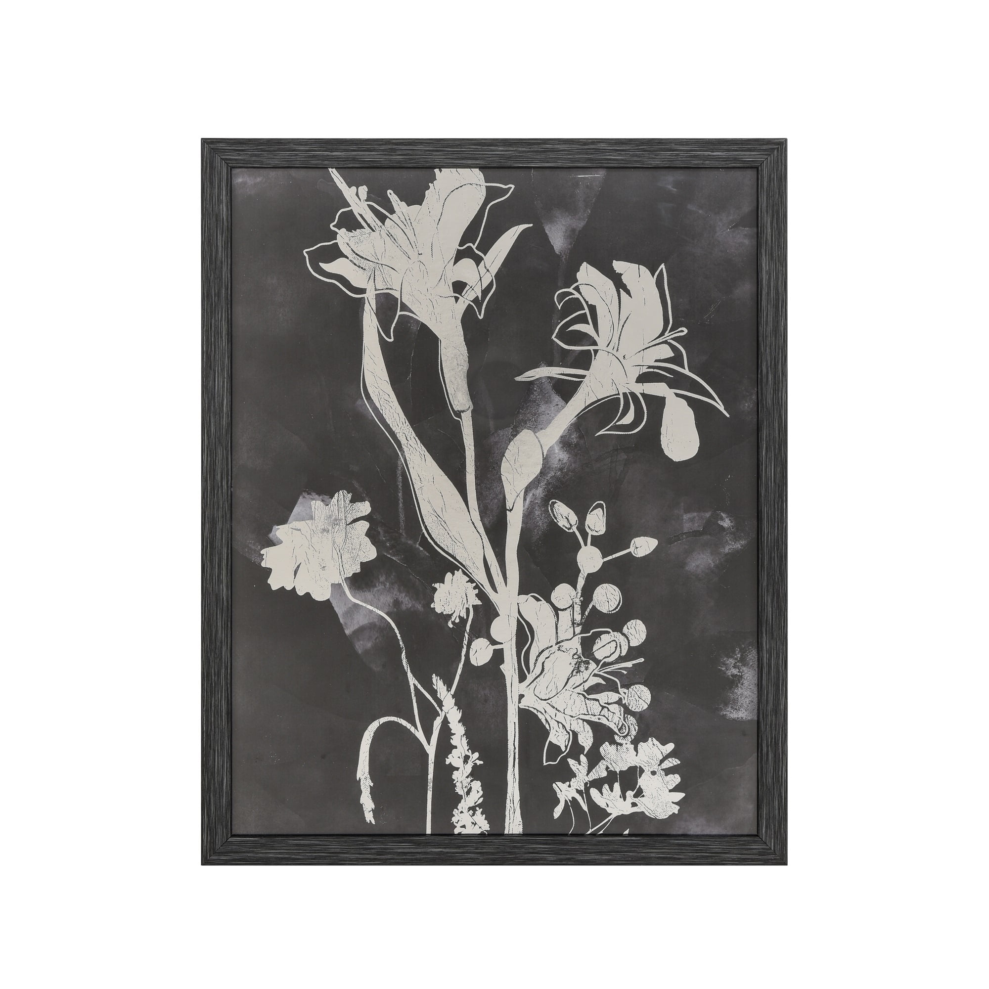 Black and White Abstract Floral Silhouette Framed Wall Art