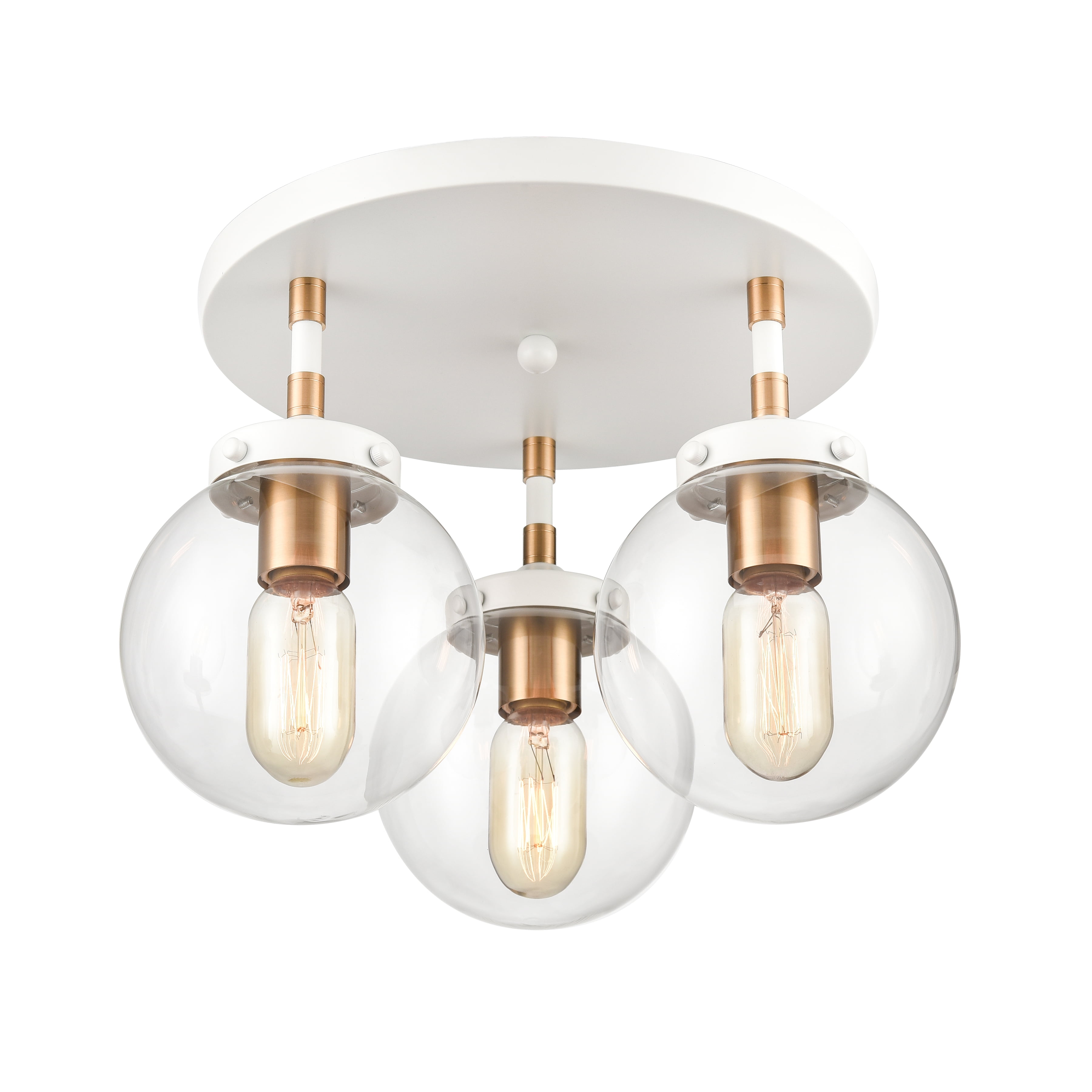 Matte White and Satin Brass 3-Light Semi-Flush Mount