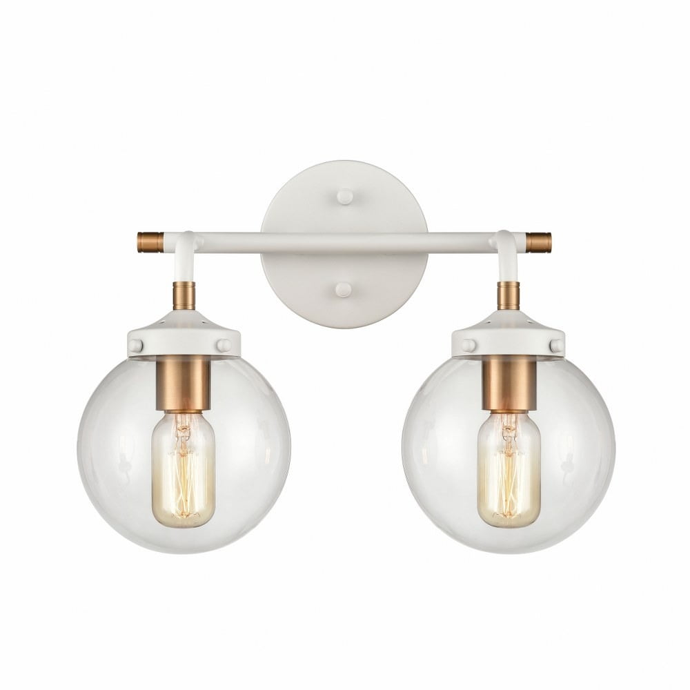 Midcentury Modern Matte White and Satin Brass 2-Light Outdoor Sconce