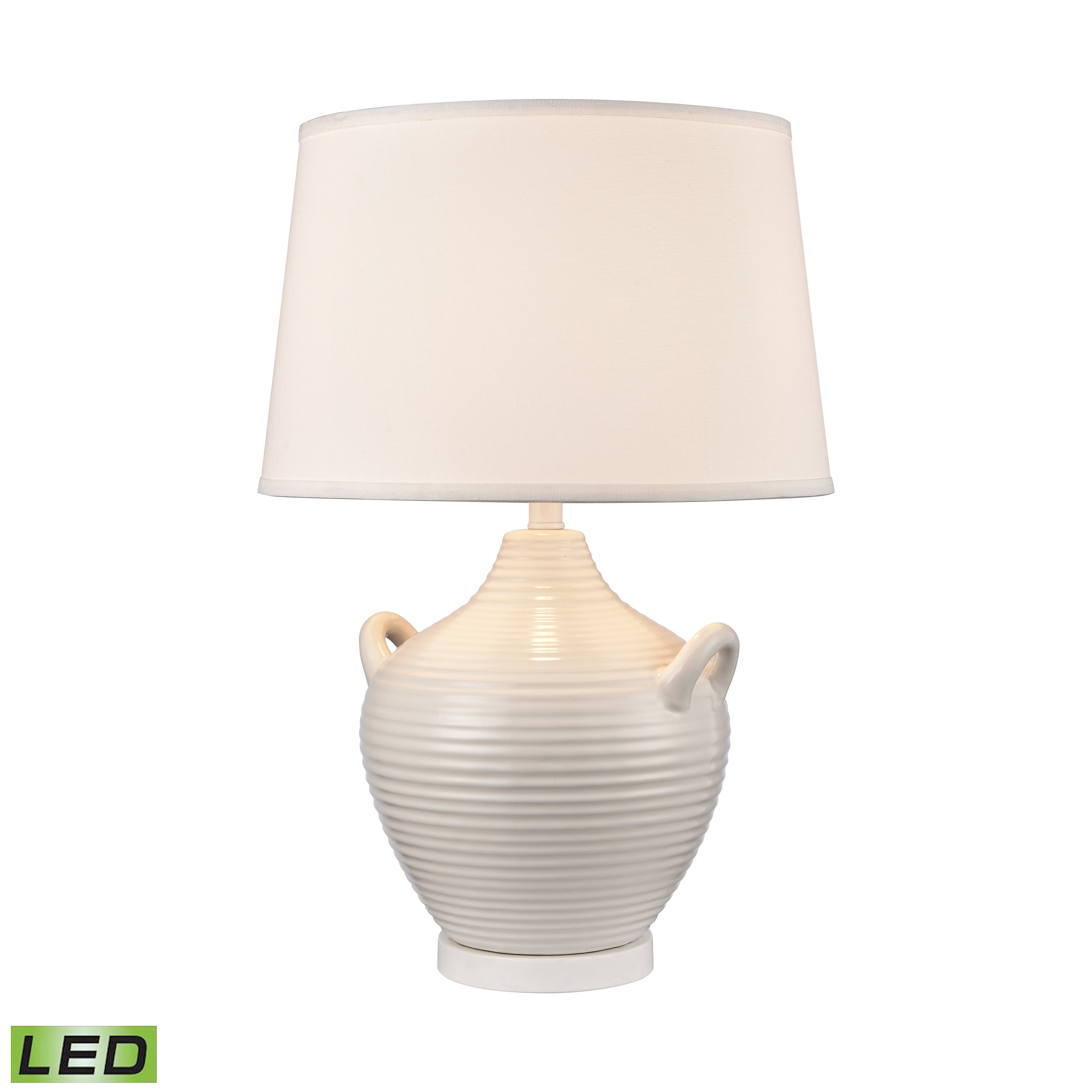 Gloss White LED Table Lamp with White Linen Shade
