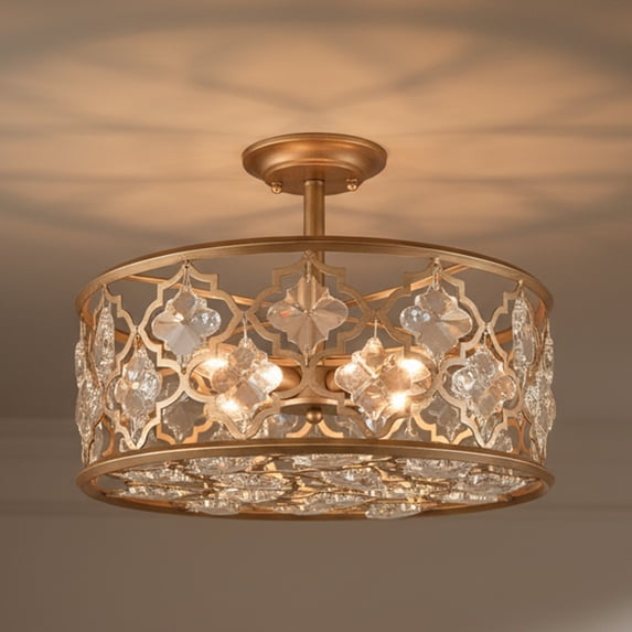 Elk Home Armand 17-inch Matte Gold 4-Light Crystal Semi Flush Ceiling Light
