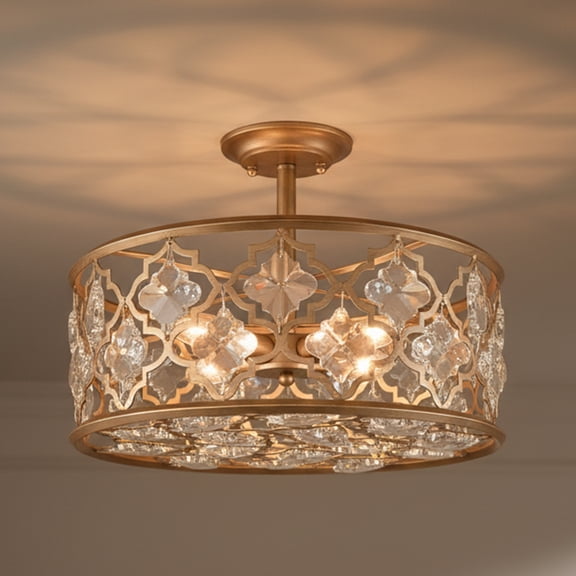 Elk Home Armand 17-inch Matte Gold 4-Light Crystal Semi Flush Ceiling Light